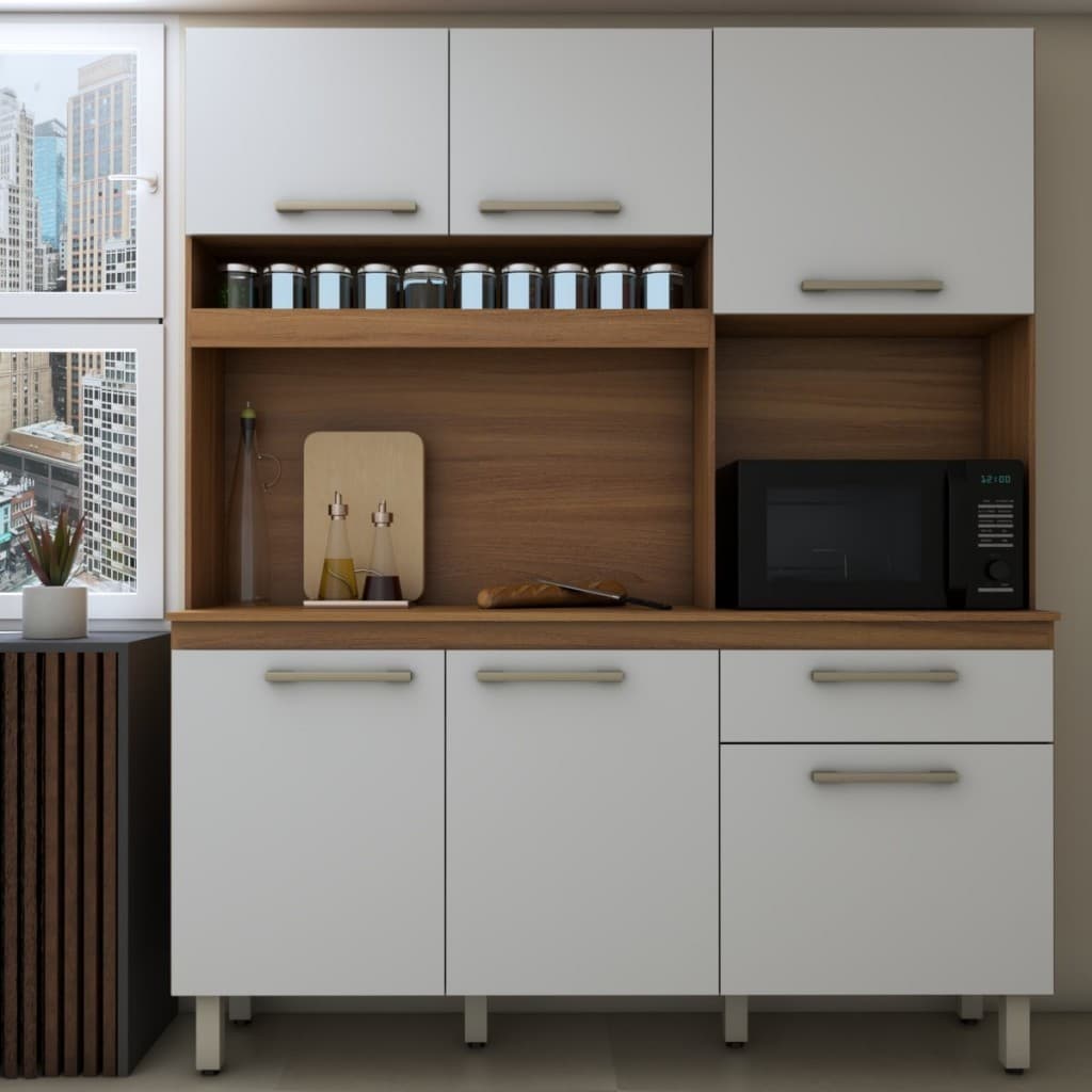 Cozinha Compacta Larissa 6 Portas 1 Gaveta Freijó/Branco - Panorama Móveis