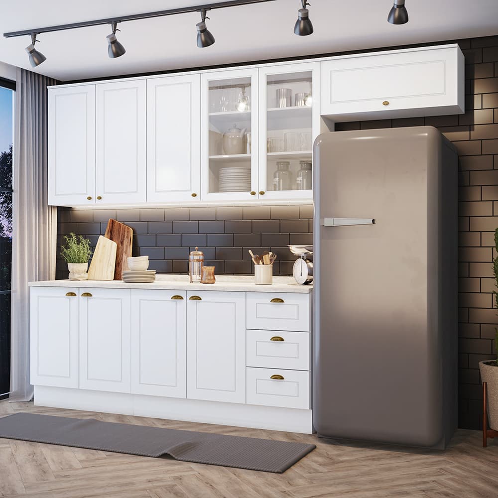 Cozinha Compacta 5 Peças Com Aéreo 3 Portas Com Vidro Amy Casa 812