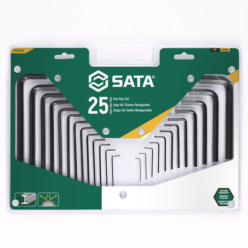 Jogo de Chave Allen Sata 0,7 a 10mm e Polegadas com 25 Peças Hexagonal ST09120SJ