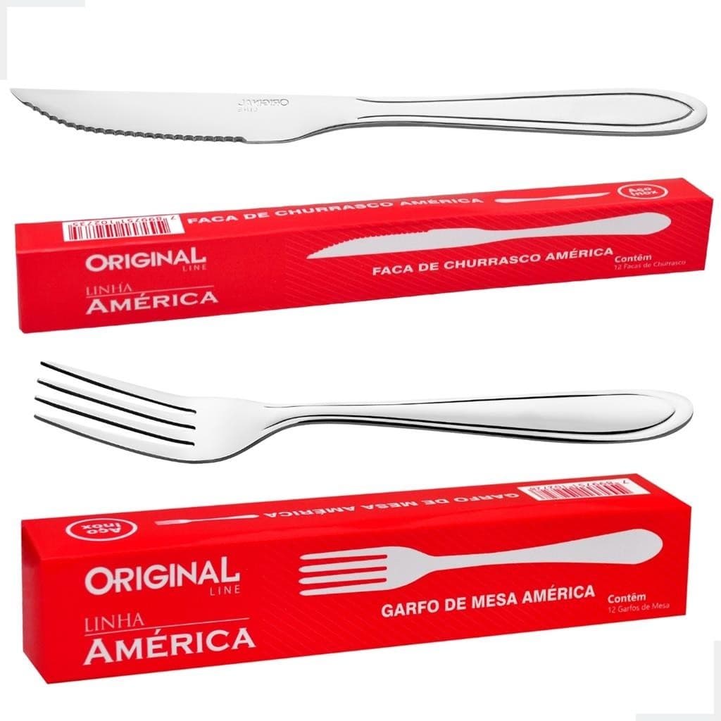 Kit Jogo AcoInox 48 Garfos 48Facas Buffet Restaurante Lanchonete Hotel Refeicao Cozinha OriginalLine