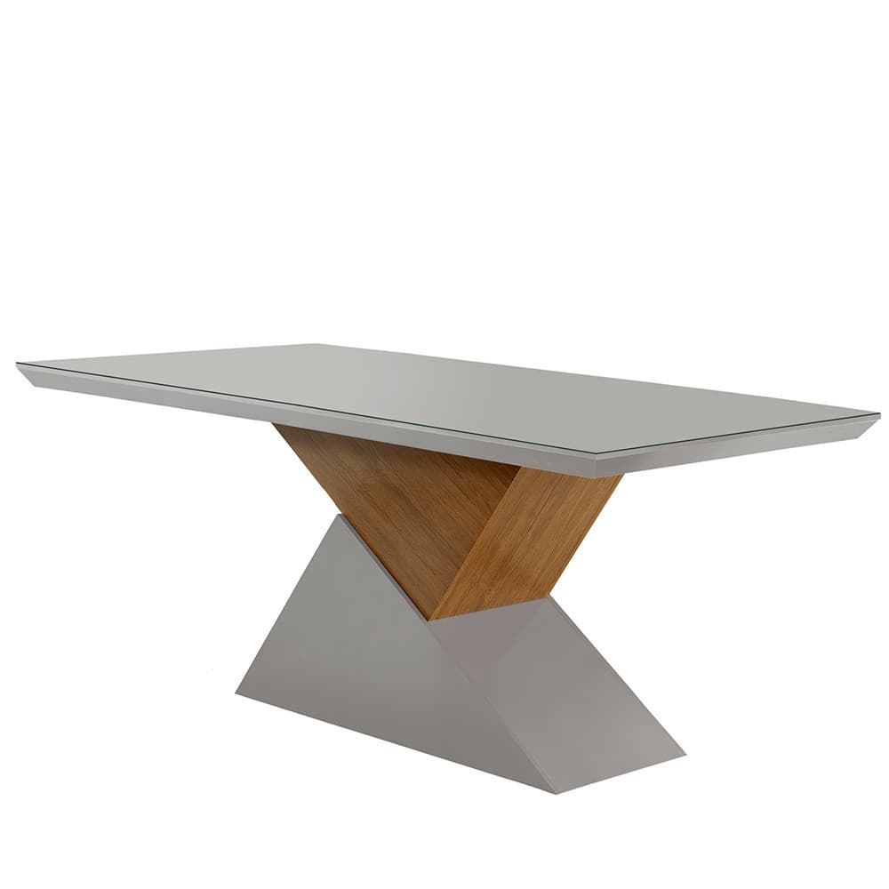 Mesa Aster 180 Cm Tampo Em MDF e Vidro Com Canto Reto