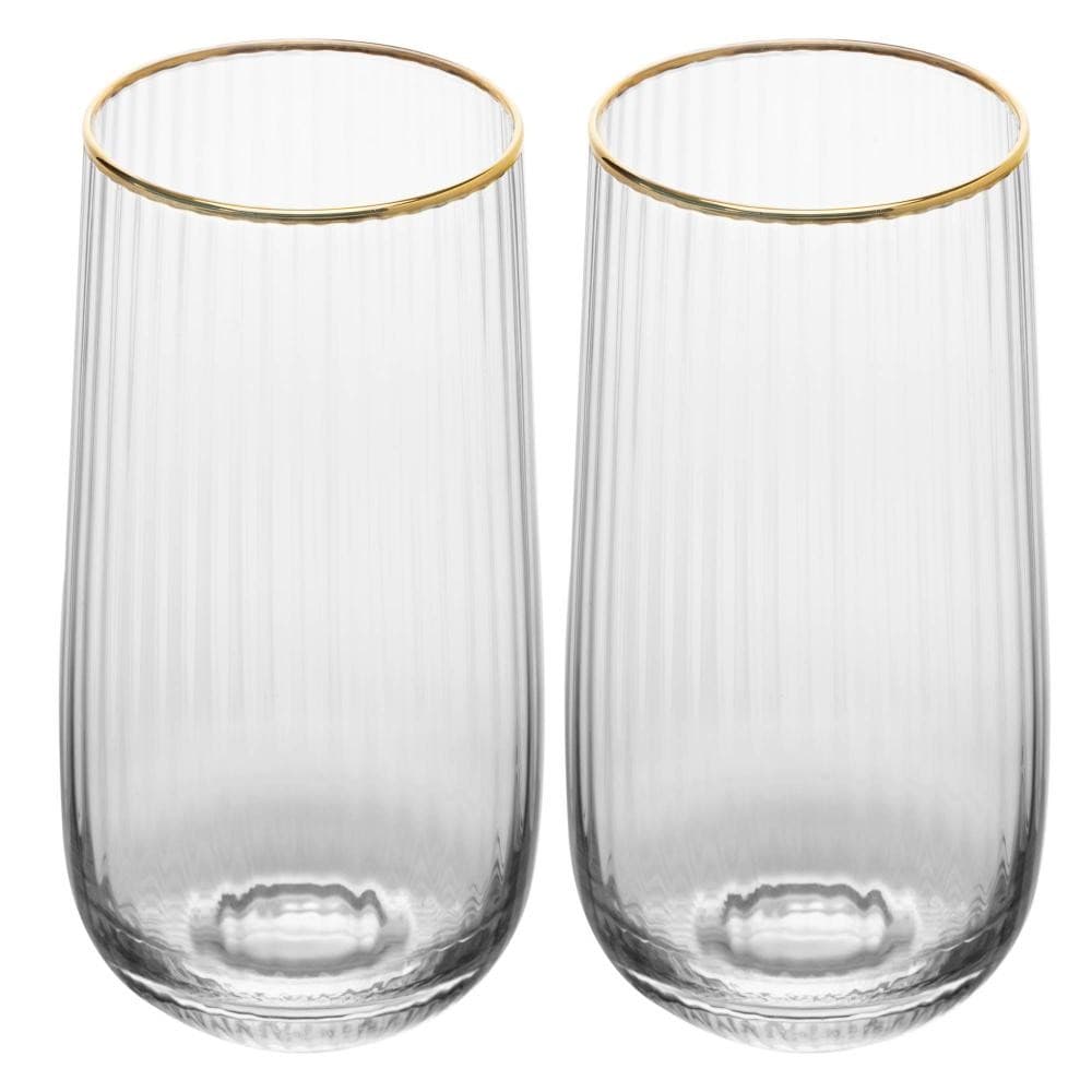 2 Copos Altos Lines com Fio de Ouro 450ml Vidro Wolff