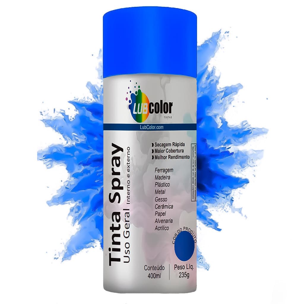 Tinta Spray Azul Fluorescente 400ml Madeira Plástico Metal Isopor Papel