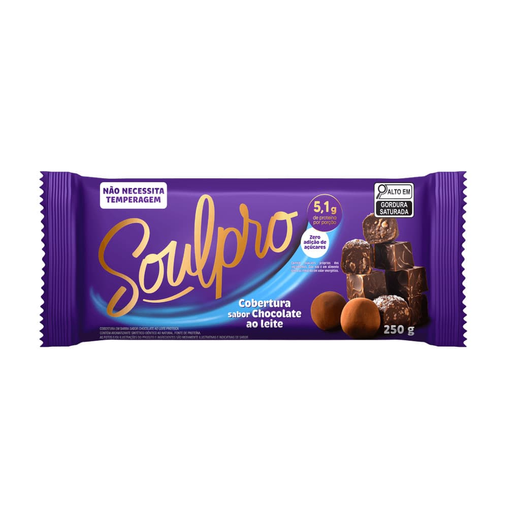 Cobertura Sabor Chocolate Proteico Ao Leite Zero Açúcar Soulpro 250g - Sem Glúten