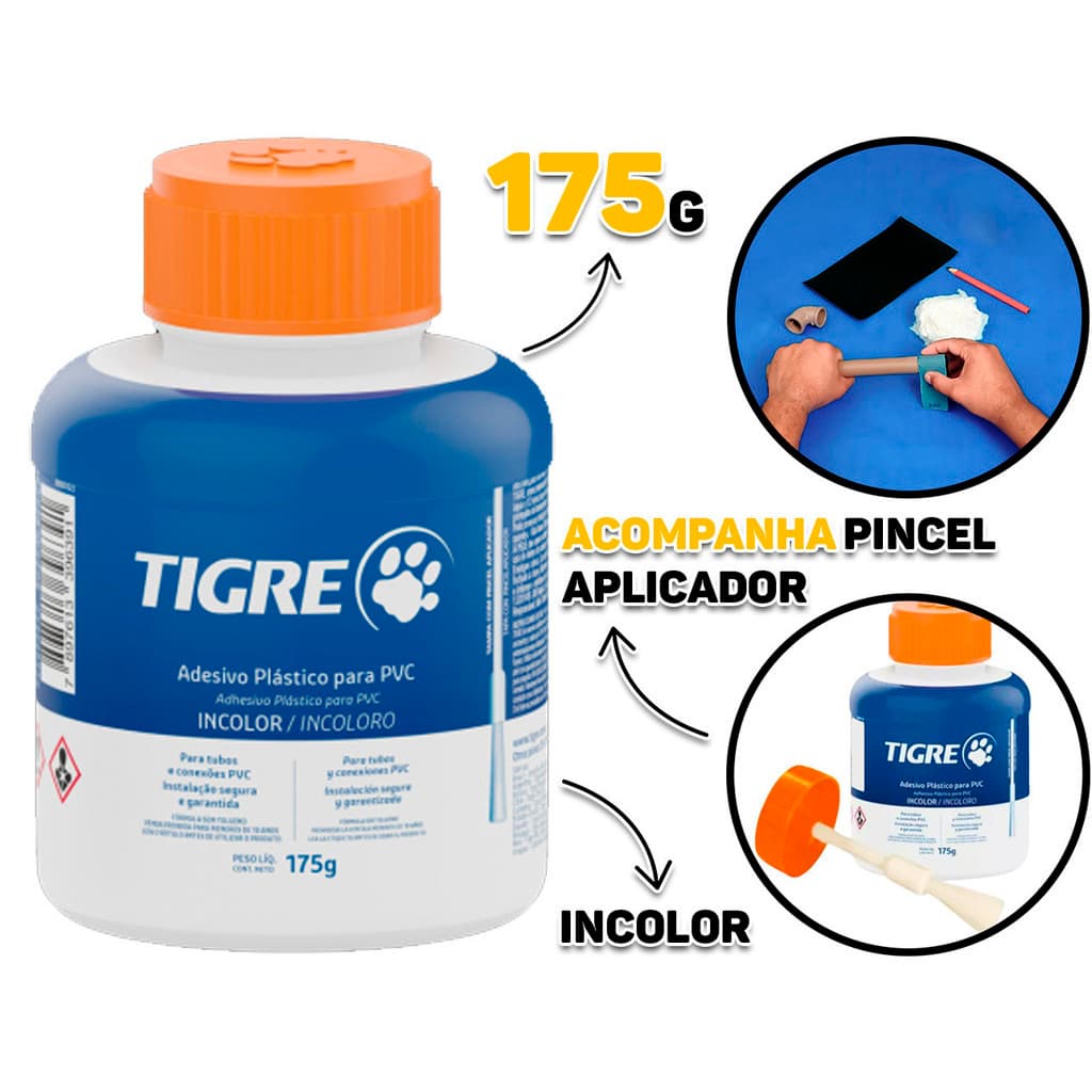 Adesivo Cola Incolor Frasco 175 Gramas Com Pincel Para Pvc Obra Encanamento Tigre