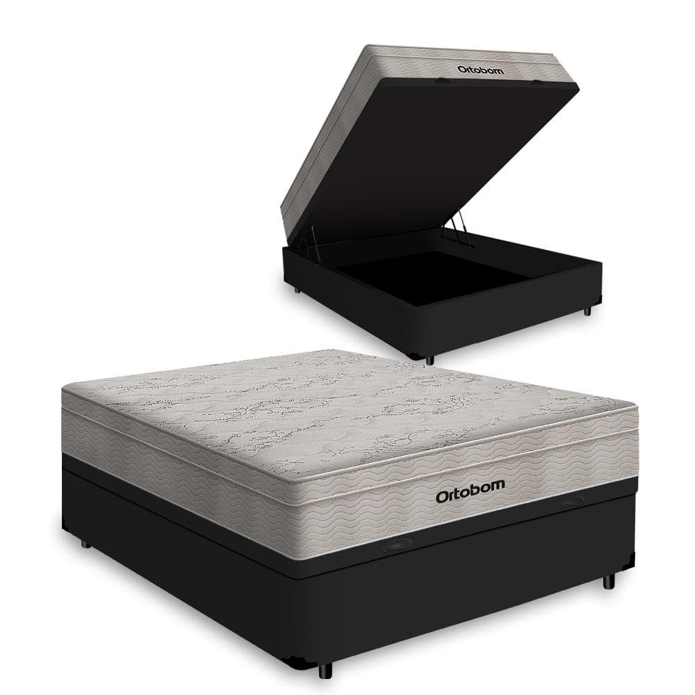 Cama Box Baú + Colchão de Molas Ensacadas Ortobom AirTech SpringPocket Casal 138cm
