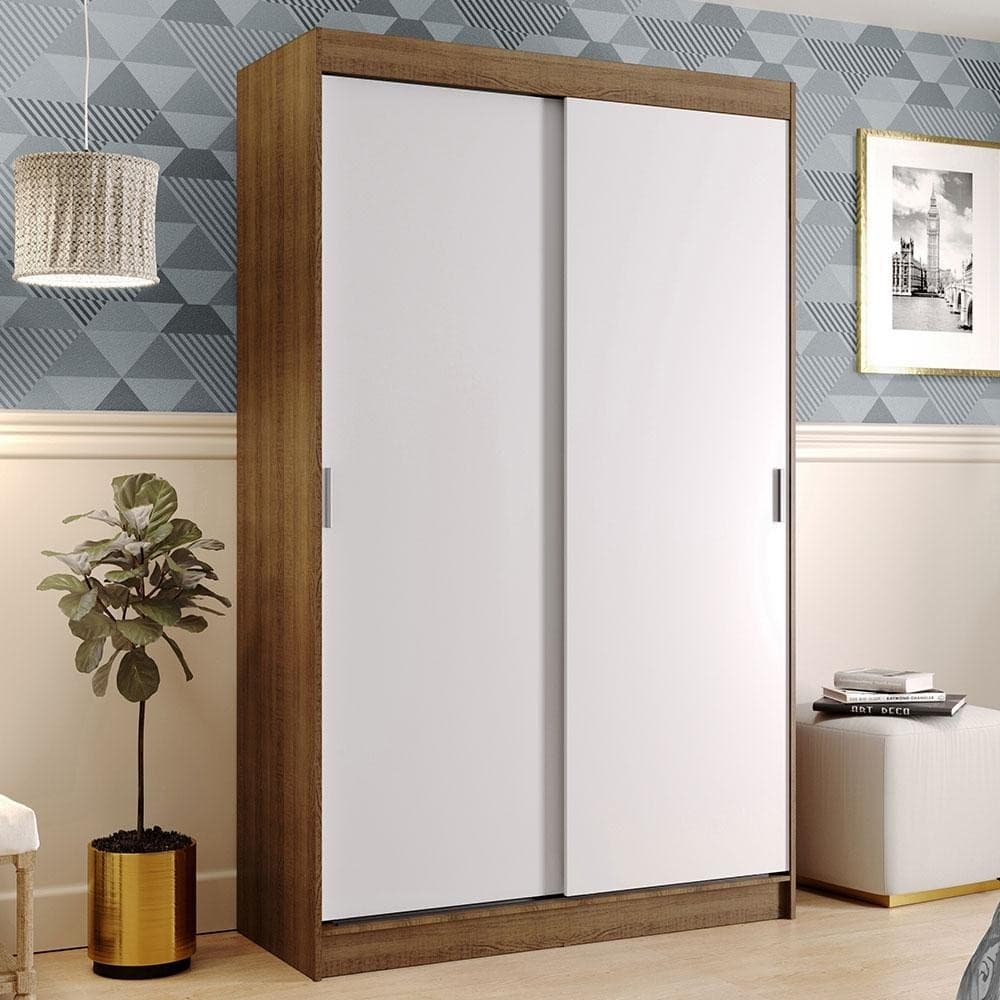 Guarda-Roupa Solteiro Madesa Tokio 2 Portas de Correr 2 Gavetas - Rustic/Branco