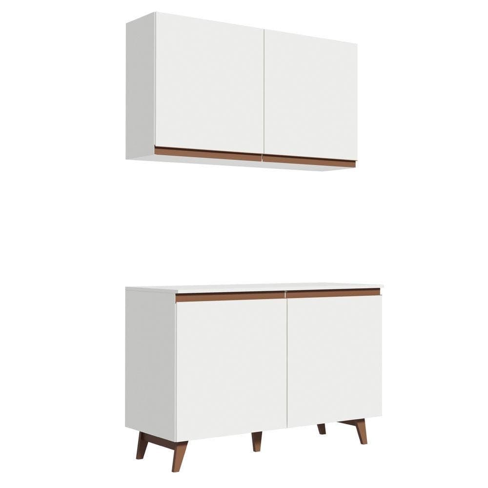 Kit Armário de Cozinha Aéreo e Balcão Gabinete de Pia 120 cm Branco Reims Madesa