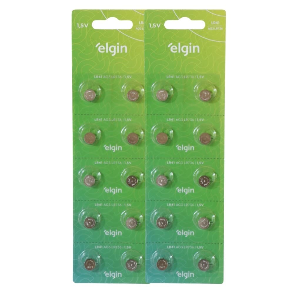 20 Baterias Pilhas Alcalina Lr41 1,5v Blister Cartela Elgin