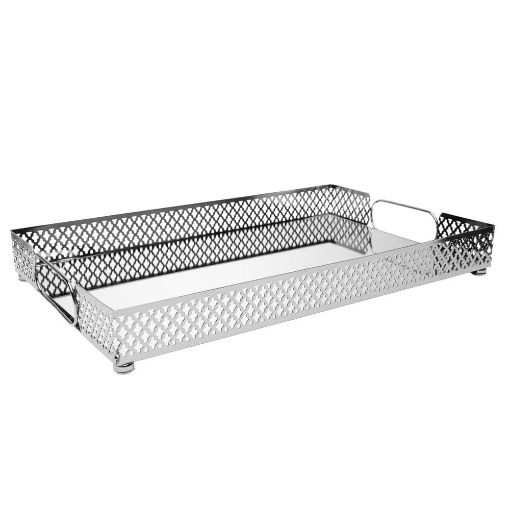 Bandeja Decorativa Marbella com Espelho 38x24cm Prateada Metal Wolff Decoração Casa