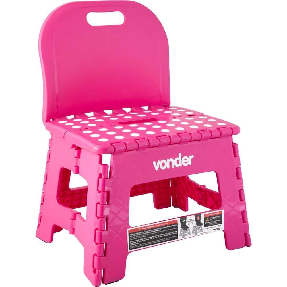 Banqueta Plástica Dobrável Rosa 220 Mm Encosto Vonder
