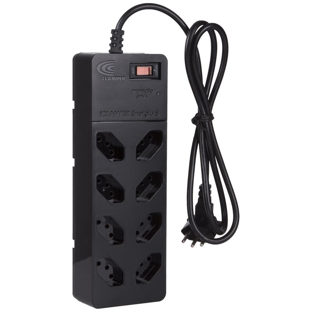 Dispositivo de Proteção Contra Surtos Clamper + Filtro de Linha com 8 Tomadas 10A Preto - 013000