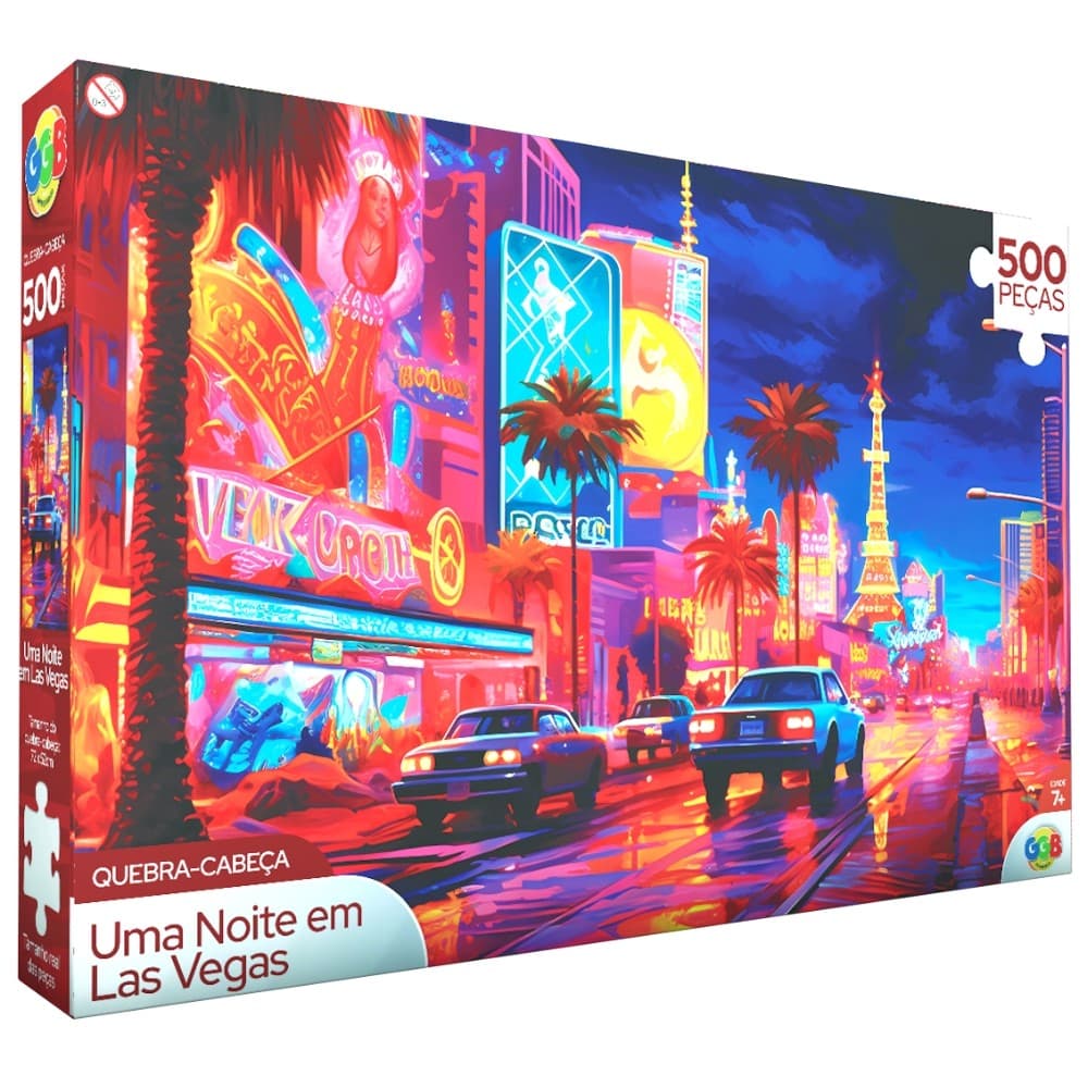 QUEBRA CABEÇA UMA NOITE EM LAS VEGAS 500 PEÇAS GGB BRINQUEDOS PUZZLE PAISAGEM PONTOS TURÍSTICOS EUA