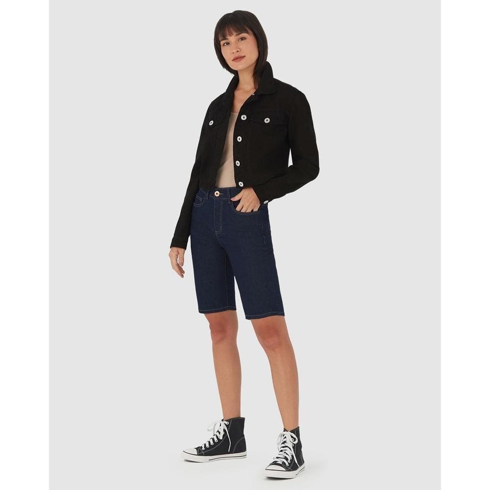 Bermuda Feminina Ciclista Em Jeans Com Elastano