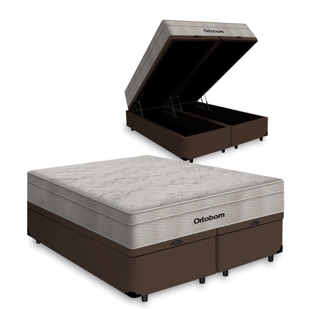 Cama Box Baú com Colchão de Molas Ensacadas Ortobom AirTech SpringPocket Queen 158cm