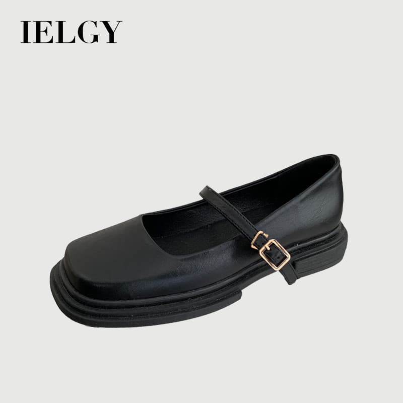 IELGY Sapatos Femininos De Couro Com Fundo Macio E Confortáveis Japoneses Grosso Bico Quadrado