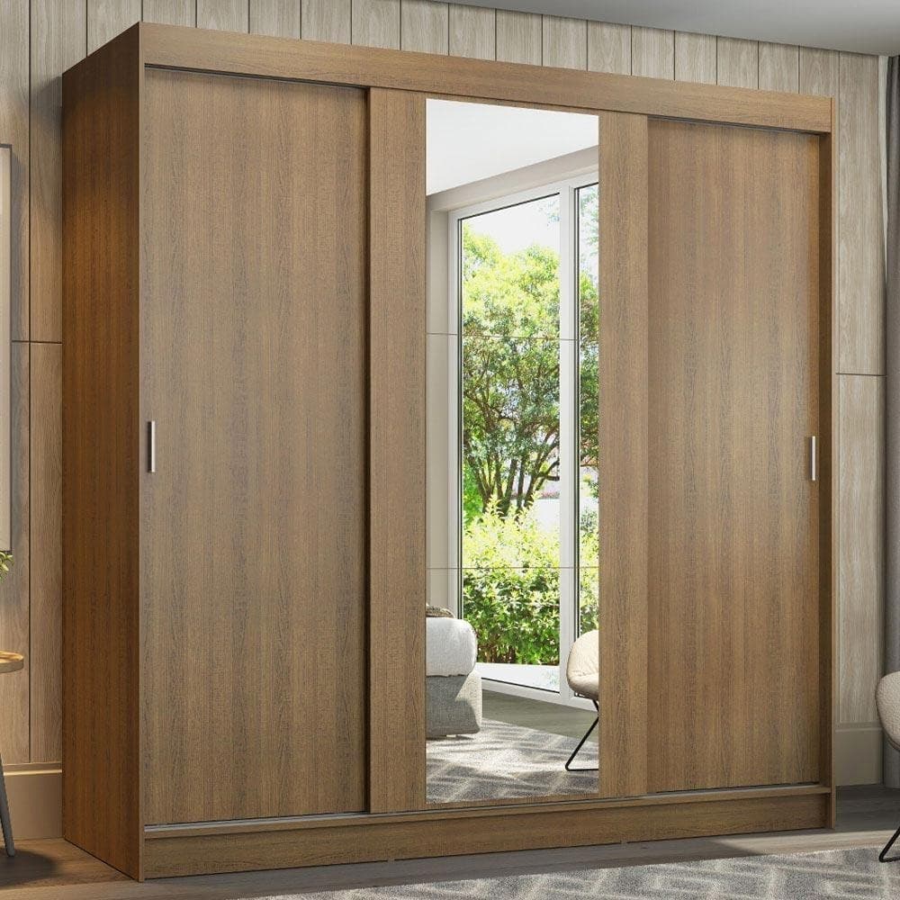 Guarda-Roupa Casal 3 Portas de Correr com Espelho Rustic Madesa Reno
