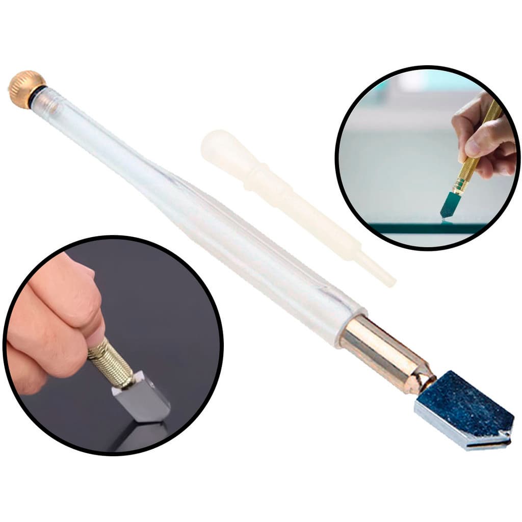 Cortador De Vidro À Óleo Tipo Caneta Profissional Com Reservatório Cabo Em Pvc Corta Até 6mm