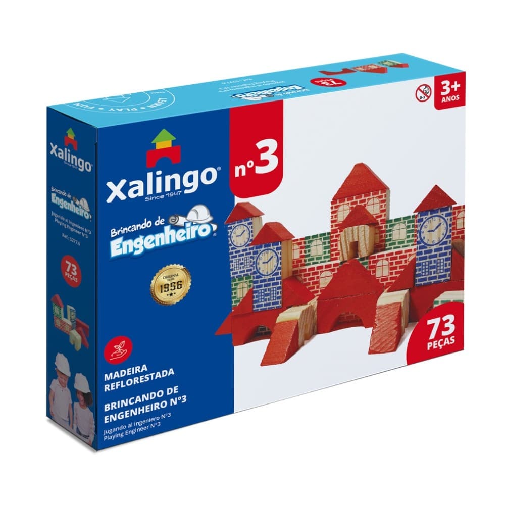 Jogo Brincando De Engenheiro N3, Xalingo, 73 Peças Em Madeira