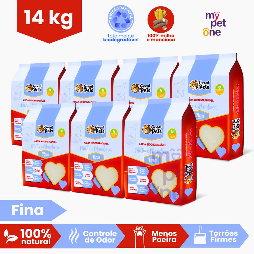 Kit 7 Areia Biodegradável Fina Great Pets - 2 Kg
