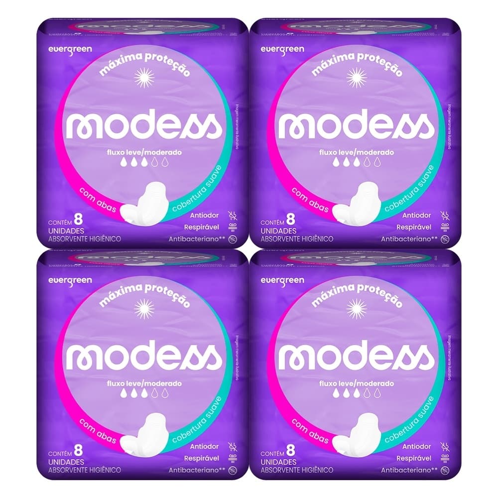 Kit 4 und Absorvente Modess Suave Com Abas c/ 8 un