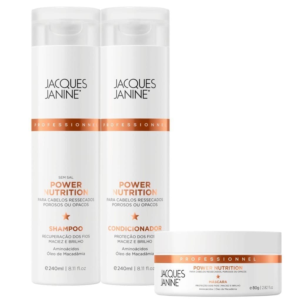Kit Jacques Janine Power Nutrition Shampoo Sem Sal Condicionador Leave-In 240ml Máscara Creme 80g