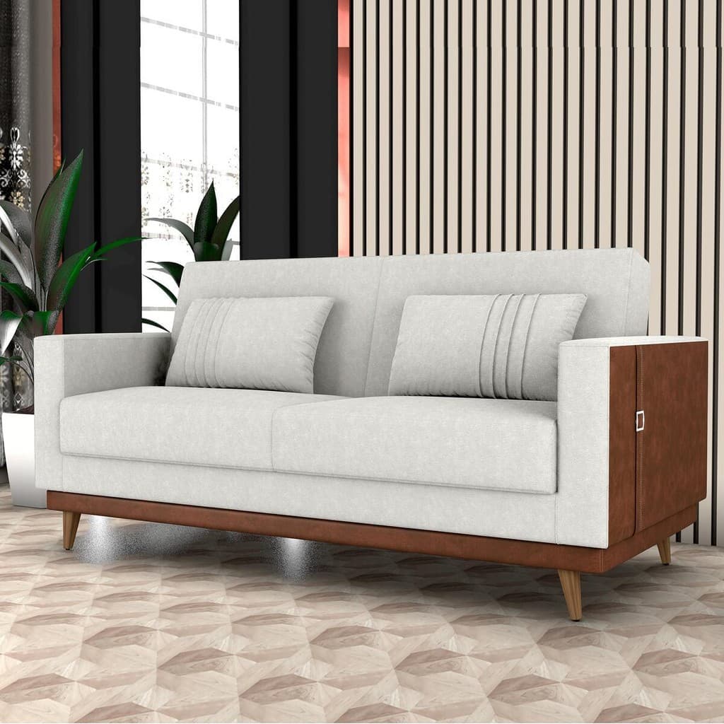 Sofá-Cama 203cm 3 Lugares com Tecido Bouclé Multimóveis CR45255