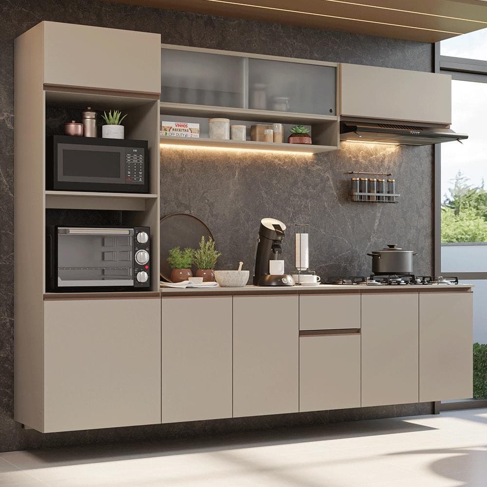 Armário de Cozinha Completa 260 cm Suspenso Crema Nice Madesaa 15