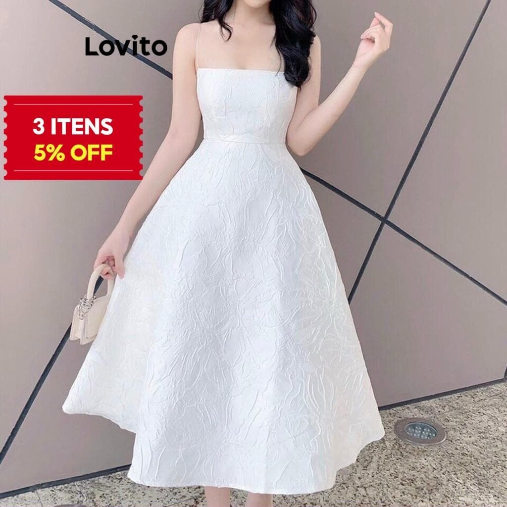 (Elegante) Lovito Vestido Com Textura De Tecido Liso Para Mulheres L70AD083 (Multicolorido)
