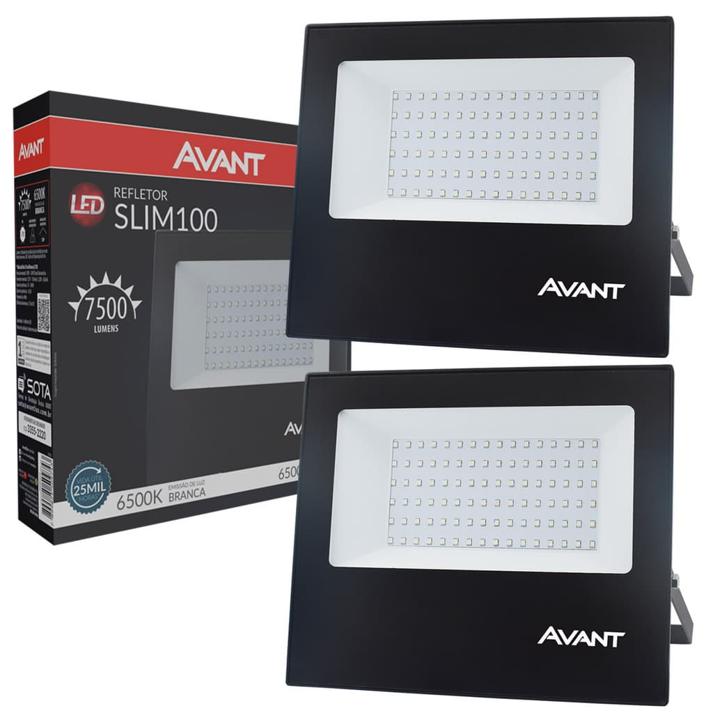 2 Refletor Led 100w Branco 6500K Bivolt Luz Externa Comércio