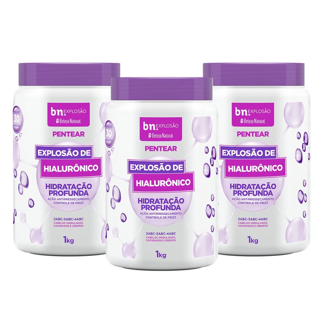 Creme de Pentear para Cachos Explosão de Hialurônico 1Kg bn.Cachos (3 itens)