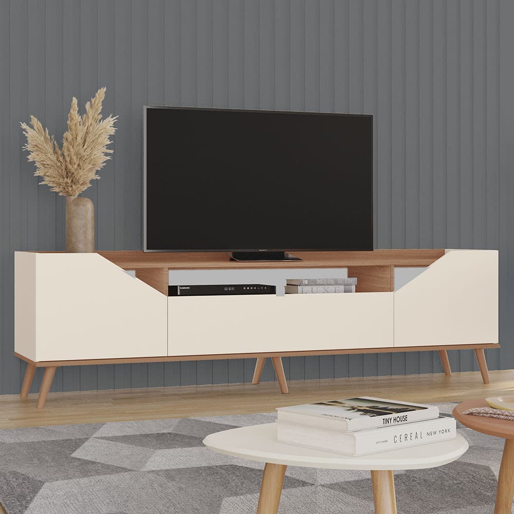 Rack Nice 100% MDF 3 Porta e Pés Estilo Retrô para TV até 65