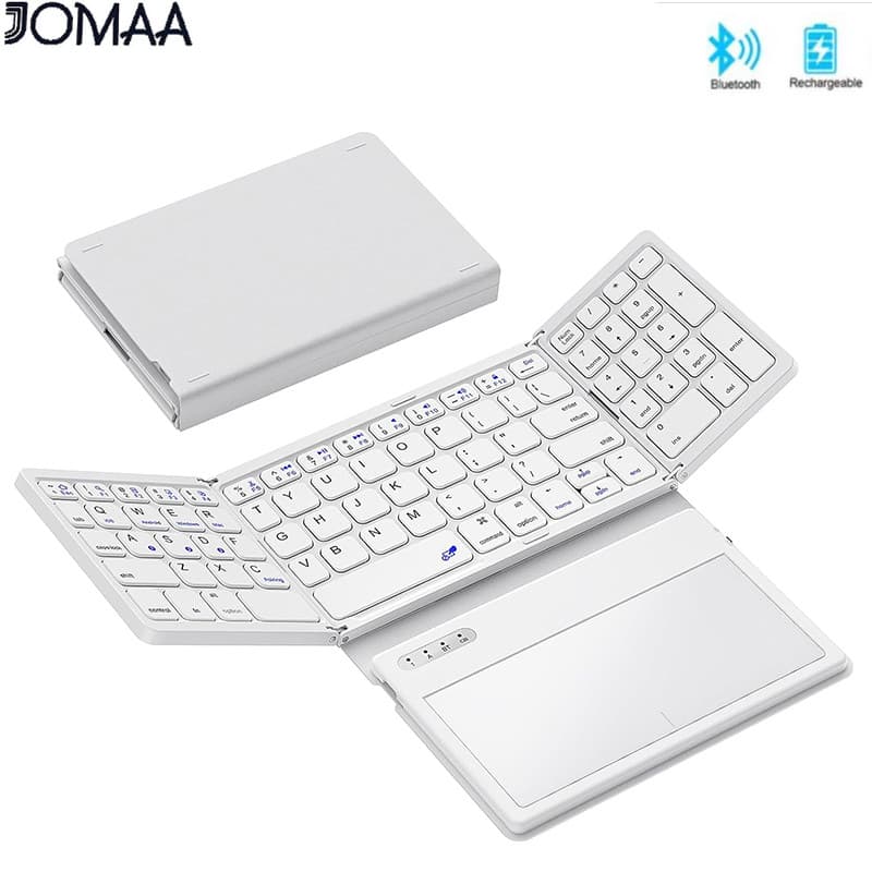 Teclado Portátil Bluetooth Dobrável Jomaa Sem Fio Recarregável De Tamanho Completo Com Touchpad PU De Viagem Em Couro