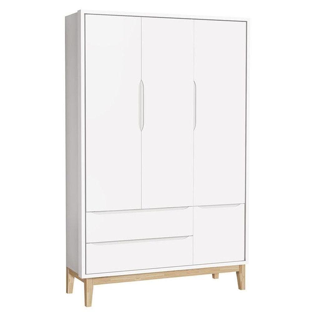 Guarda Roupa Infantil New Classic 3 Portas Branco Com Pés Madeira Natural - Reller