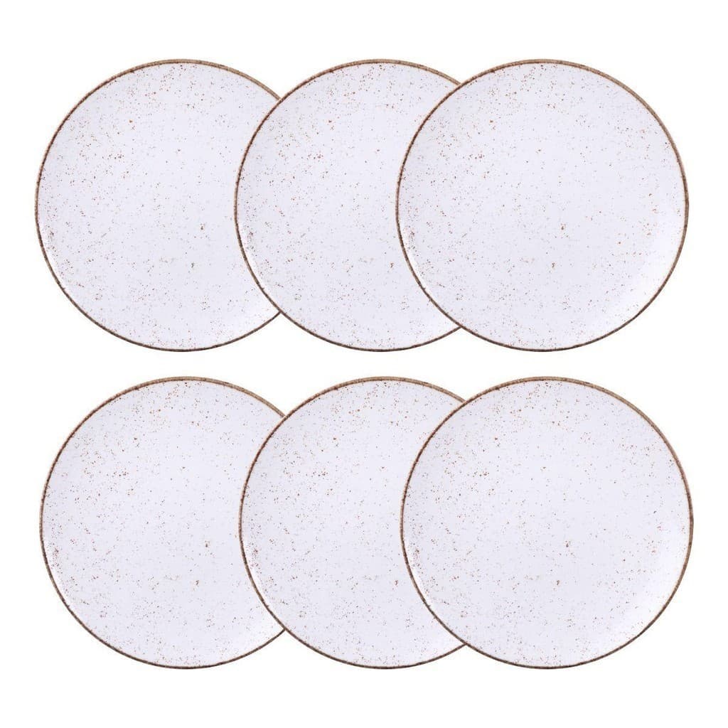 Jogo de Pratos Rasos Grande Rústico 6 Peças 28cm Porcelana Decorada Tramontina