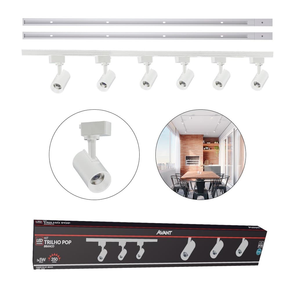 Kit trilho Eletrificado 6 Spot Led + 2 Metros de Trilho Pop 30w 6500k Branco Frio 110v/220v Branco Cod: 251931397-2