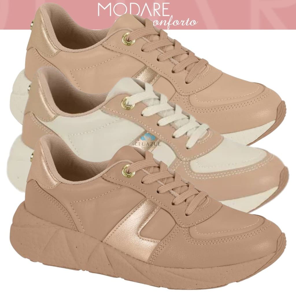 Tênis Modare Feminino Elegância Detalhe Dourado Conforto Solado EVA