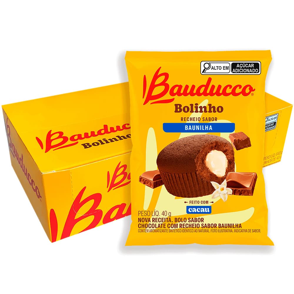Bolinho Chocolate Com Recheio de  Baunilha Bauducco Caixa 16 Unidades De 40g