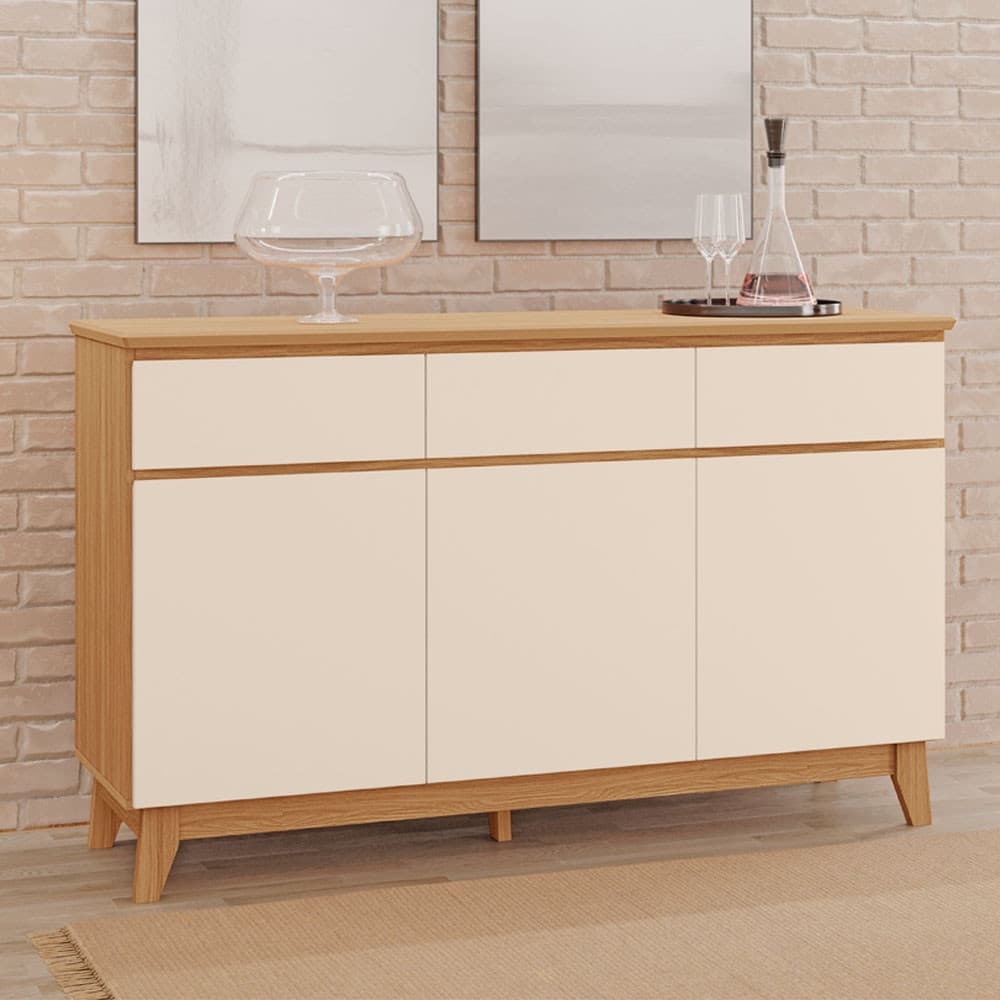 Buffet Marbella 100 % MDF 3 Porta e Pés Estilo Retrô