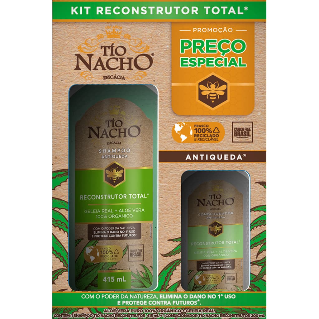 Shampoo 415ml + Condicionador 200ml Tio Nacho Kit Reconstrutor 615ml - Antiqueda e Aloe Vera