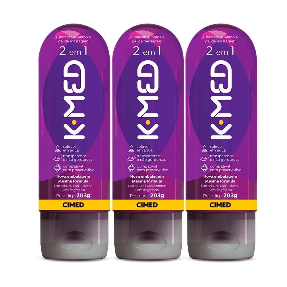 Kit 3 unidades Gel Lubrificante Íntimo K-med 2 Em 1 200ml