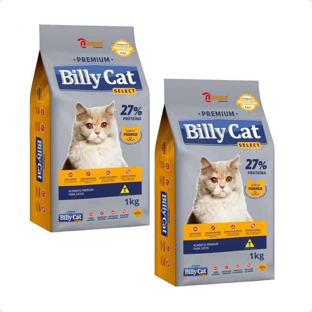 Kit 2 Ração Billy Cat Select Gatos Adultos Frango - 1Kg