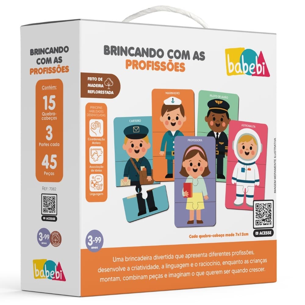 QUEBRA CABEÇA BRINCANDO COM AS PROFISSÕES MADEIRA BABEBI JOGO BRINQUEDO EDUCATIVO PROFISSÃO INFANTIL