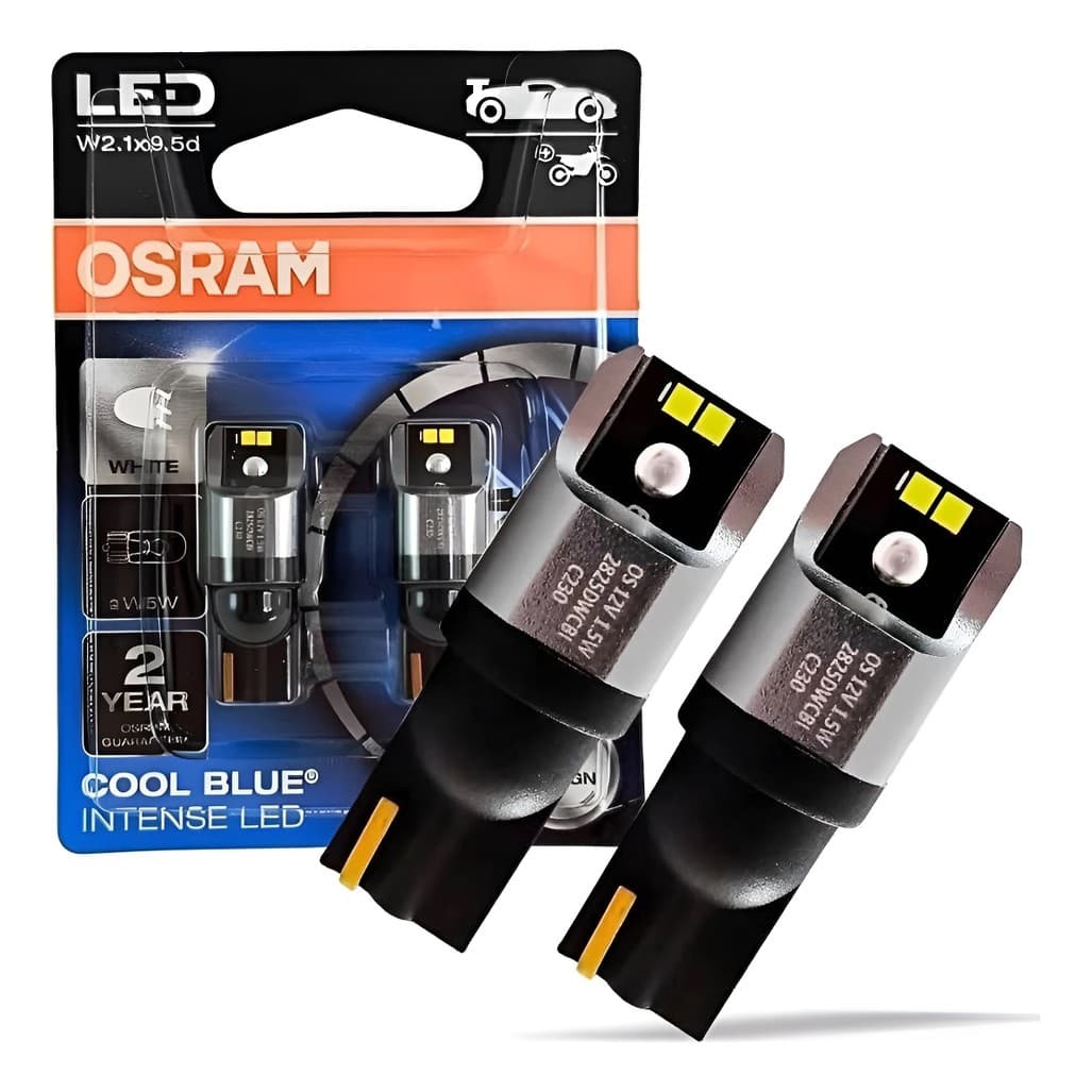 Par Lâmpada LED retrofit T10 Pingão W5W Pingo Osram 6000K Branco Frio 12V Original 350 lumens