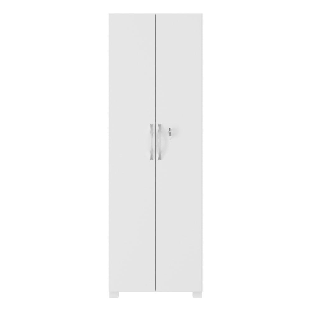 Armário Multiuso Alto Sapateira Organizadora 2 Portas Com Chave 4 Prateleiras Sala de Estar Branco