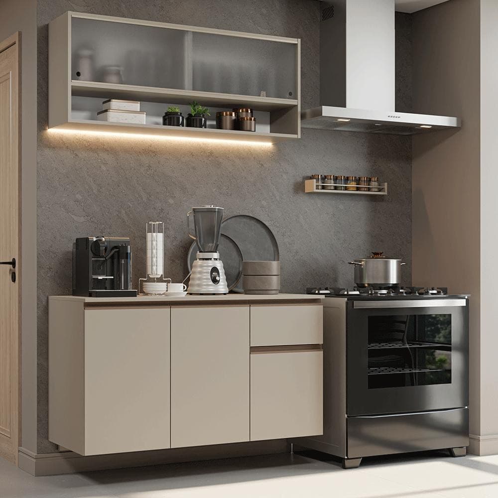Armário de Cozinha Compacta 120 cm Suspensa Crema Nice Madesa 04