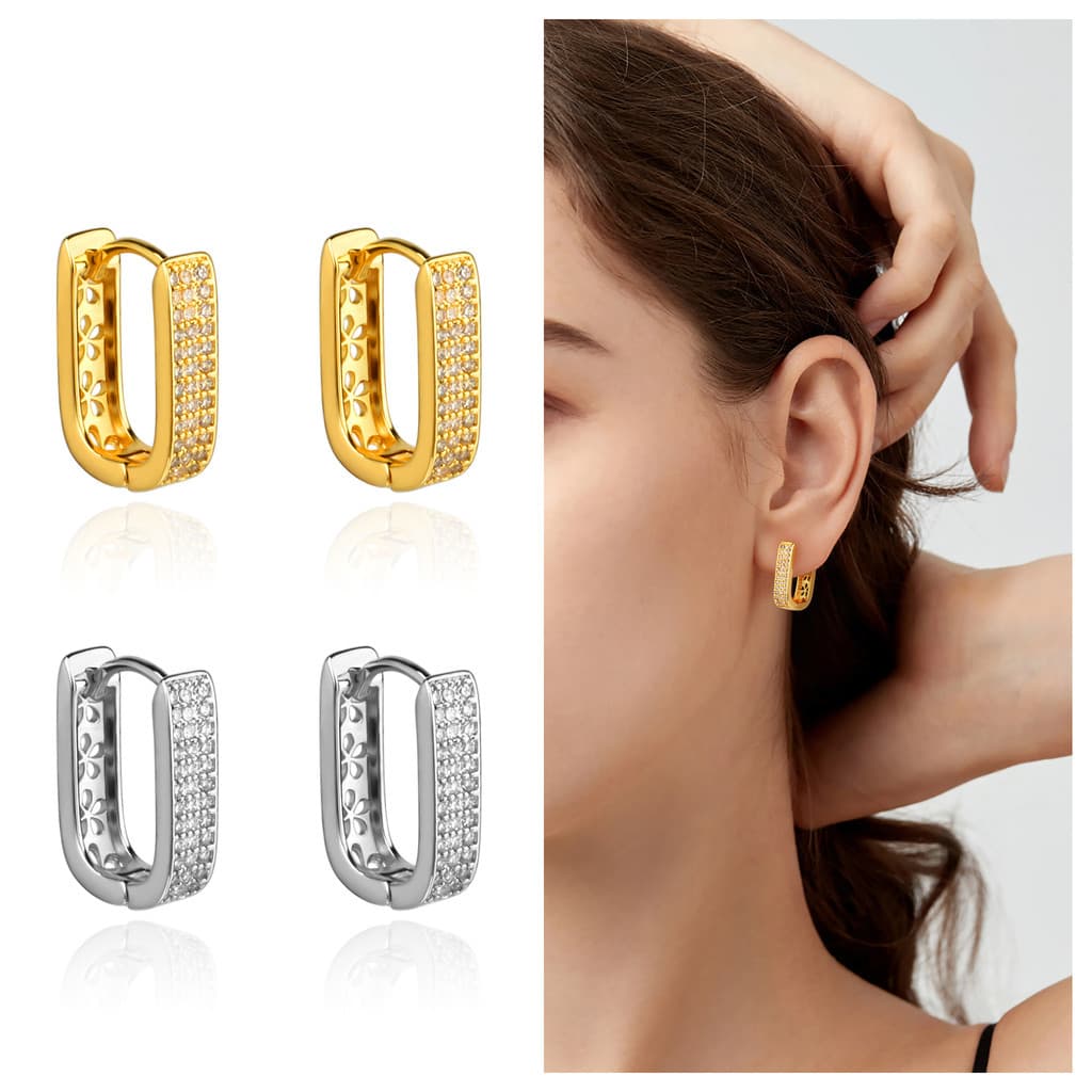 Brinco Femenino Argola brincos folheados a ouro 18k a Platina Zircônia Cravejada Brincos Grandes