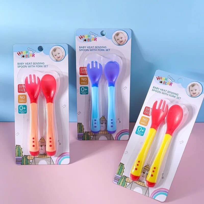 Conjunto Talher Mágico Baby com Colher e Garfo que Mudam de Cor com a Temperatura Seguro para Bebês