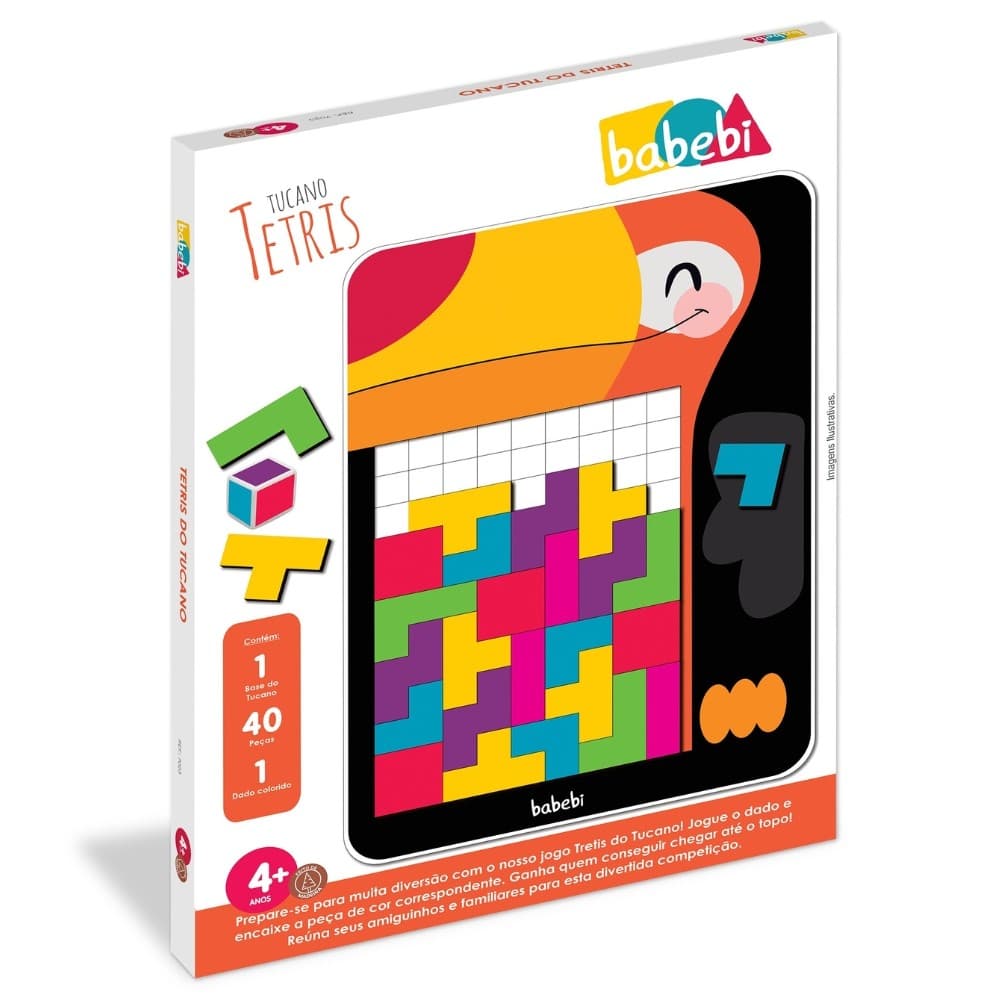 JOGO TETRIS DO TUCANO MADEIRA BABEBI 40 PEÇAS MDF MESA COLORIDA DADO MONTAR TABULEIRO ENCAIXAR