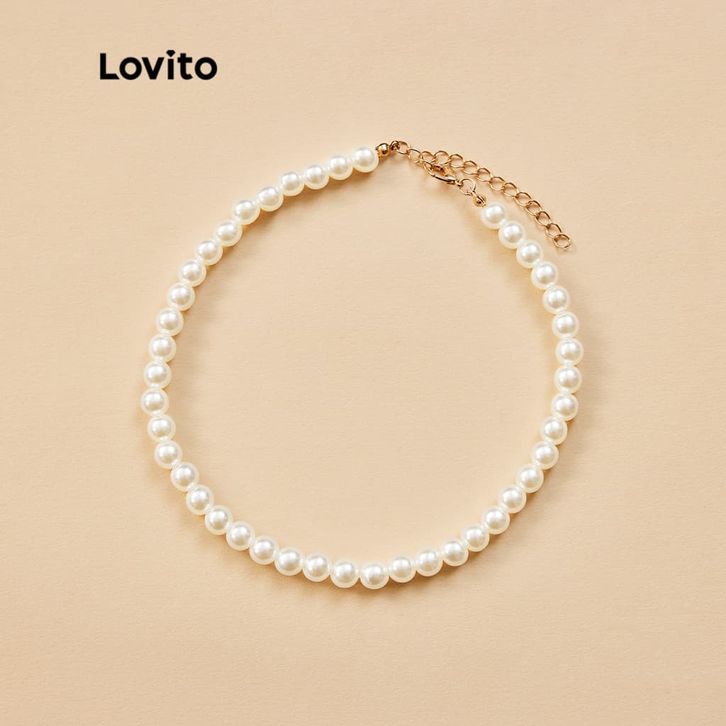 (Trendy) Lovito Colares Gargantilha Elegantees de Pérolas Falsas L17M155 (Branco)